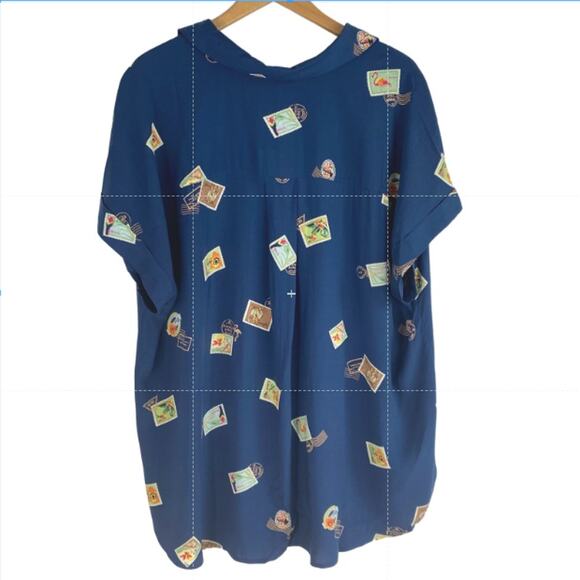 Jane & Delancey Exotic Animal Stamps Button Up Shirt 1X 2X 3X Navy Tropical NWT - Picture 2 of 8